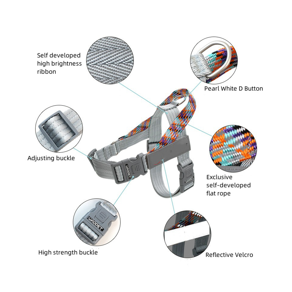 Arnés reflectante para perros con correas de nailon trenzadas desarrolladas
