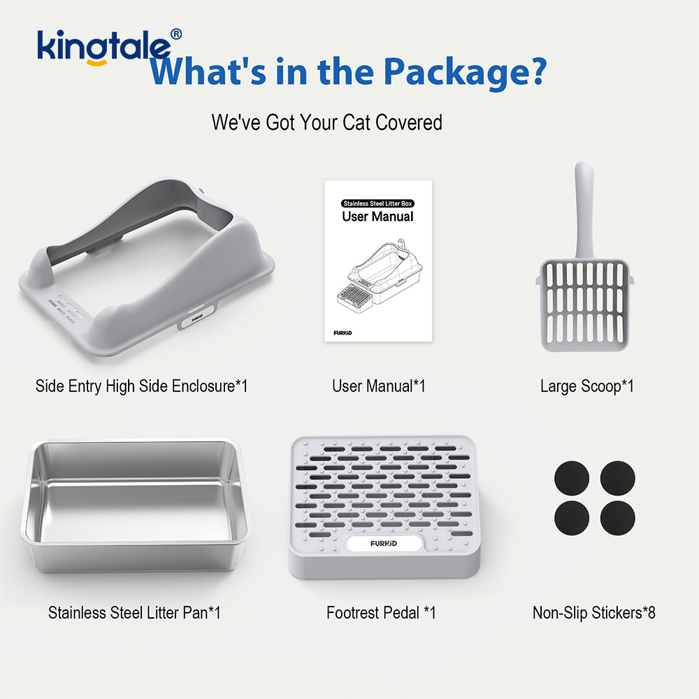 Caja de arena para gatos de acero inoxidable con pedal, bandeja de arena metálica de lado alto, nunca