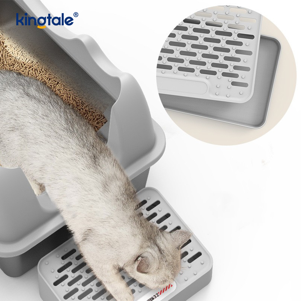 Caja de arena para gatos de acero inoxidable con pedal, bandeja de arena metálica de lado alto, nunca