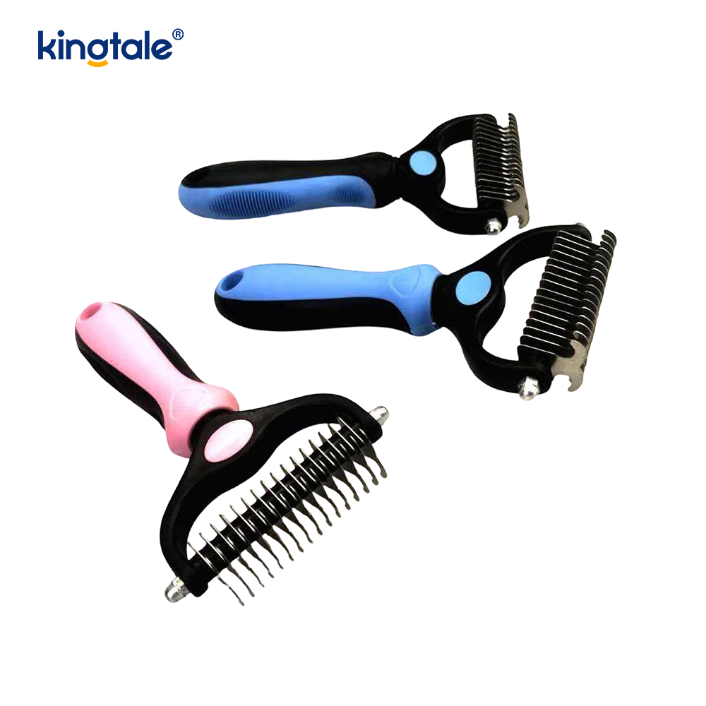 Rastrillo de aseo para mascotas, herramienta de depilación de doble cara, rastrillo de capa inferior para perros y gatos