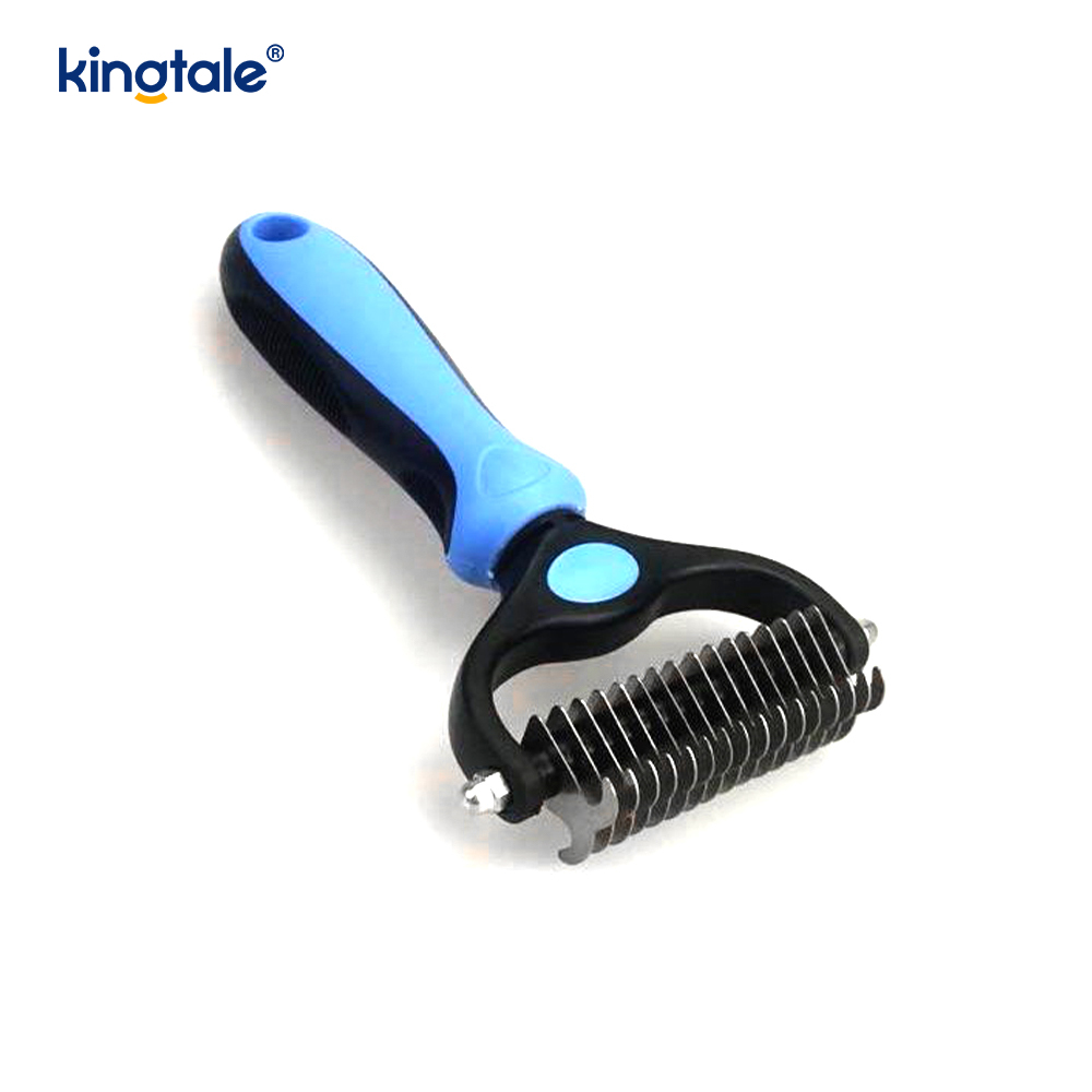 Rastrillo de aseo para mascotas, herramienta de depilación de doble cara, rastrillo de capa inferior para perros y gatos