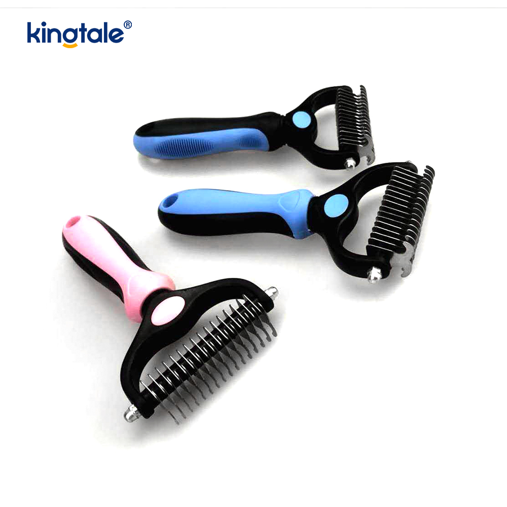 Rastrillo de aseo para mascotas, herramienta de depilación de doble cara, rastrillo de capa inferior para perros y gatos