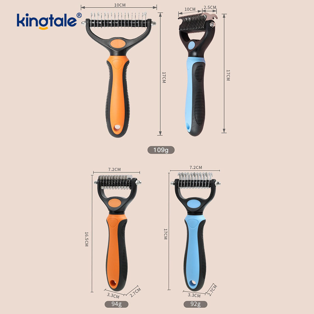Rastrillo de aseo para mascotas, herramienta de depilación de doble cara, rastrillo de capa inferior para perros y gatos