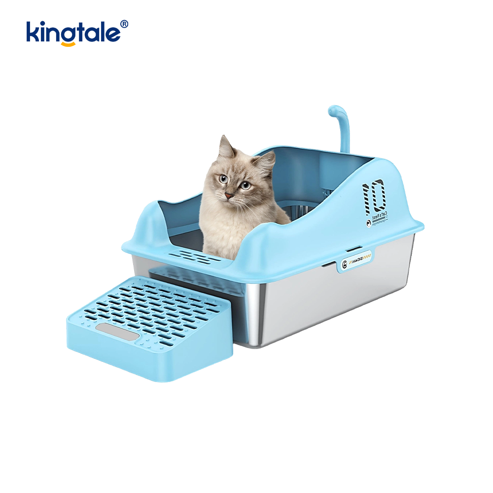 Caja de arena para gatos de acero inoxidable con pedal, bandeja de arena metálica de lado alto, nunca