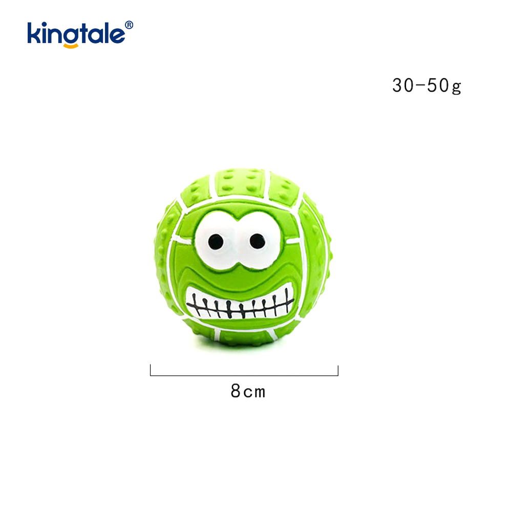 Juguete para mascotas de látex que hace sonido bola con cara sonriente interior y exterior