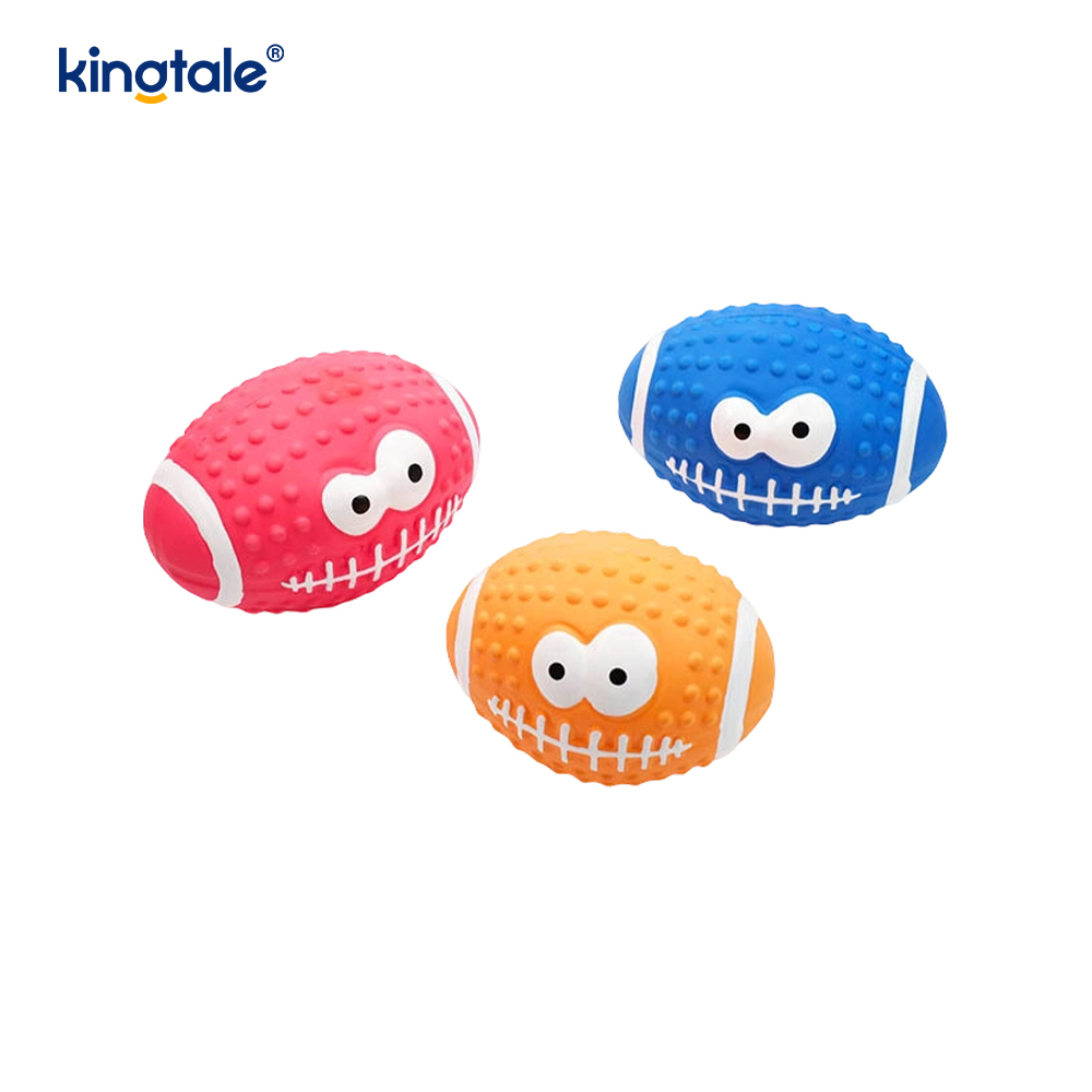 Juguete para mascotas de látex que hace sonido bola con cara sonriente interior y exterior