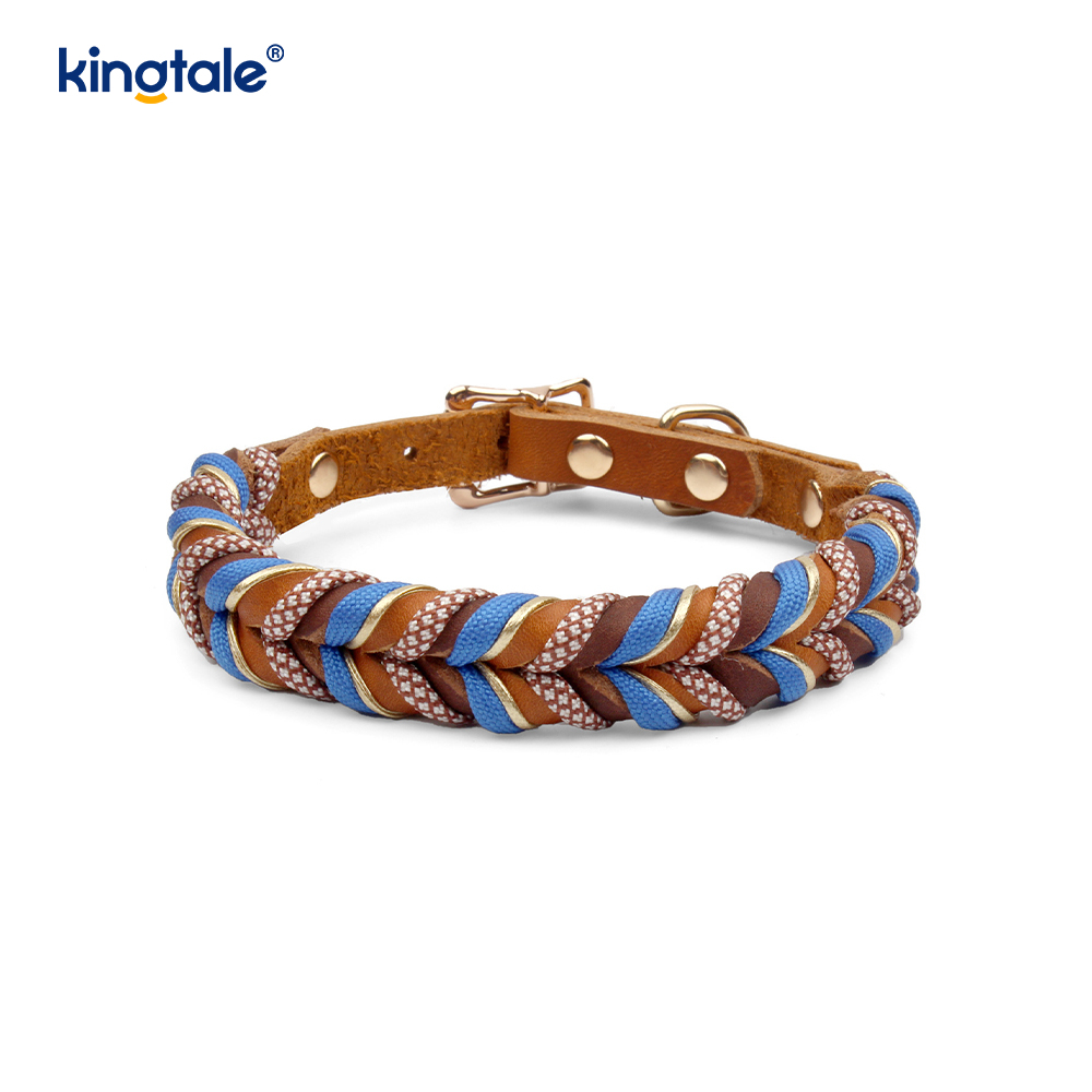 Collares y correas para mascotas de cuero genuino Juego de collar y correa de cuerda para perros