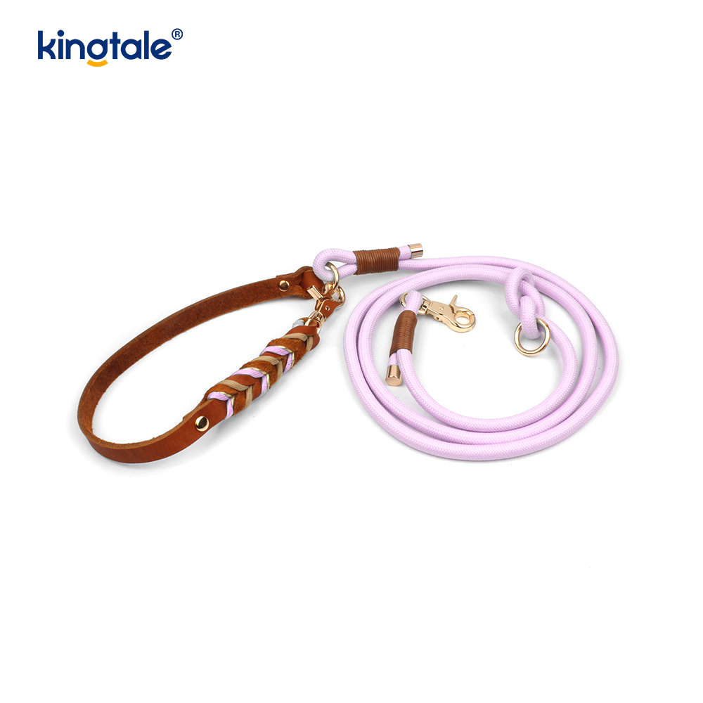 Collares y correas para mascotas de cuero genuino Juego de collar y correa de cuerda para perros