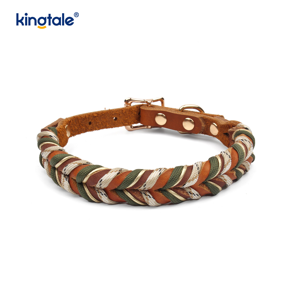 Collares y correas para mascotas de cuero genuino Juego de collar y correa de cuerda para perros