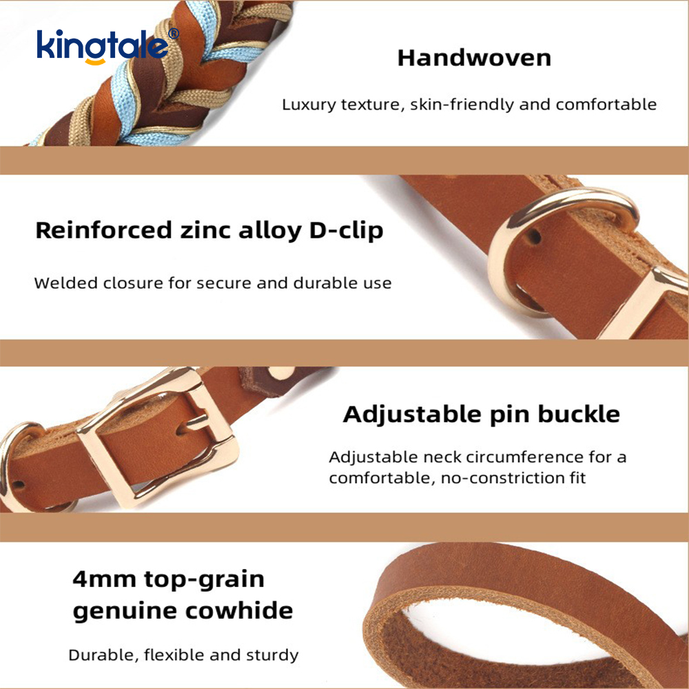 Collares y correas para mascotas de cuero genuino Juego de collar y correa de cuerda para perros