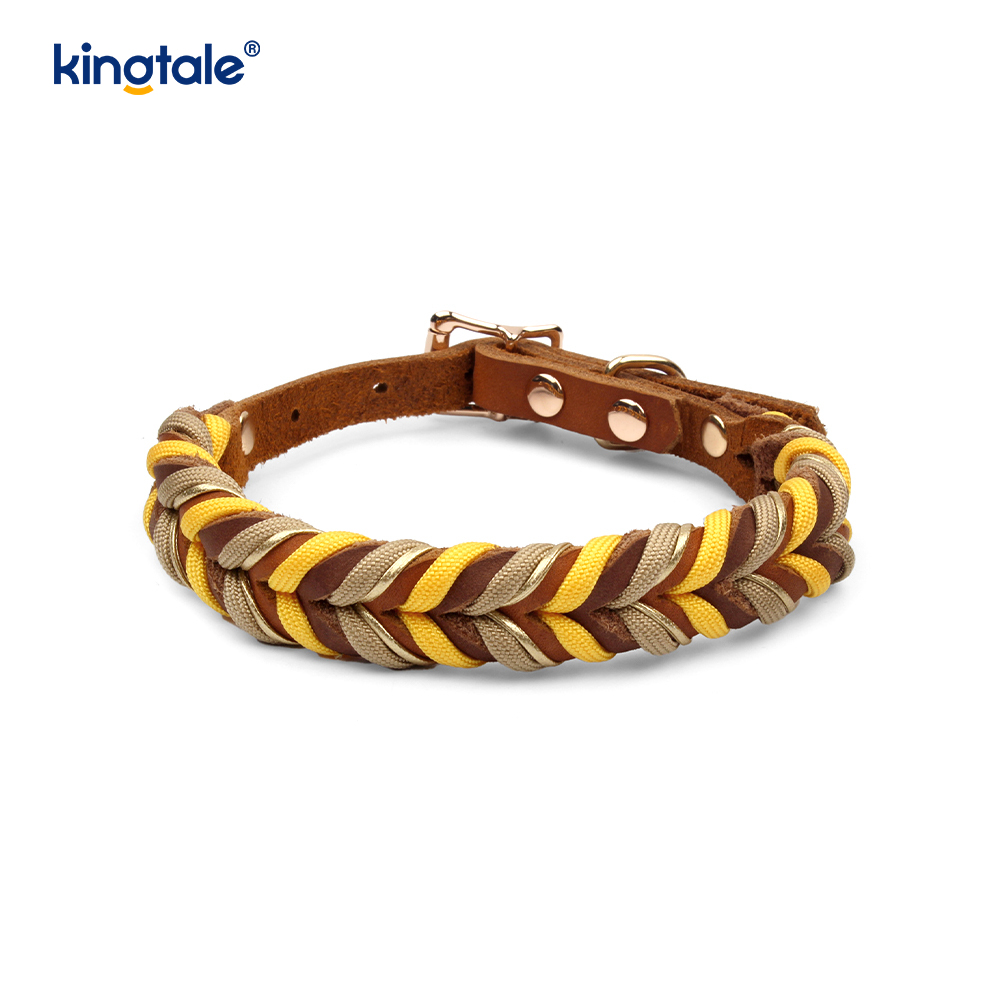 Collares y correas para mascotas de cuero genuino Juego de collar y correa de cuerda para perros