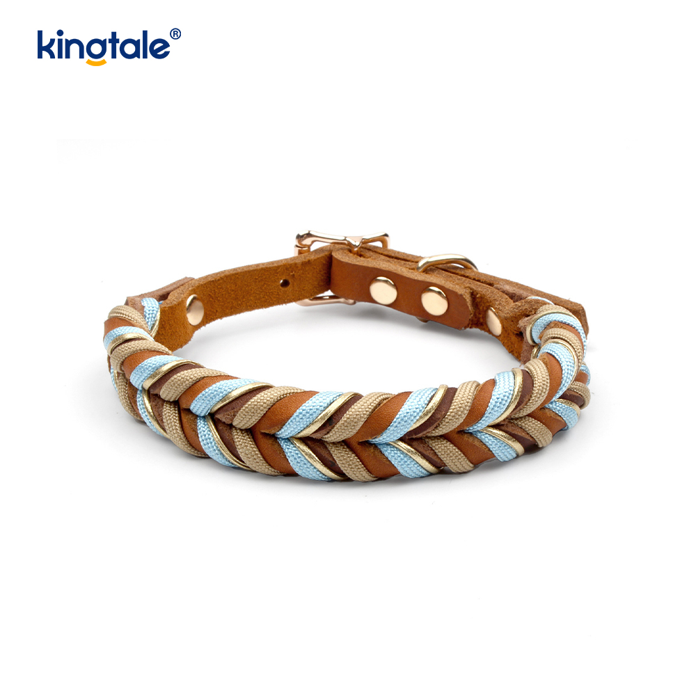 Collares y correas para mascotas de cuero genuino Juego de collar y correa de cuerda para perros