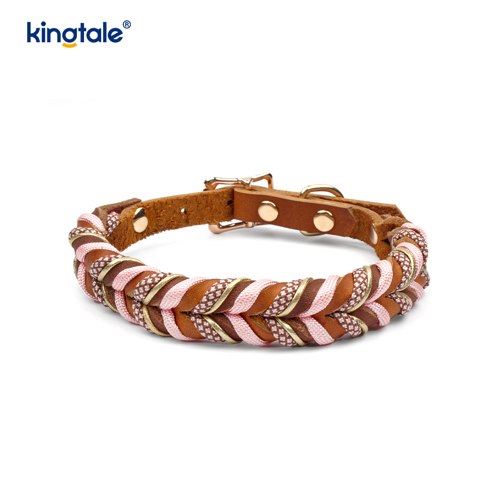 Collares y correas para mascotas de cuero genuino Juego de collar y correa de cuerda para perros