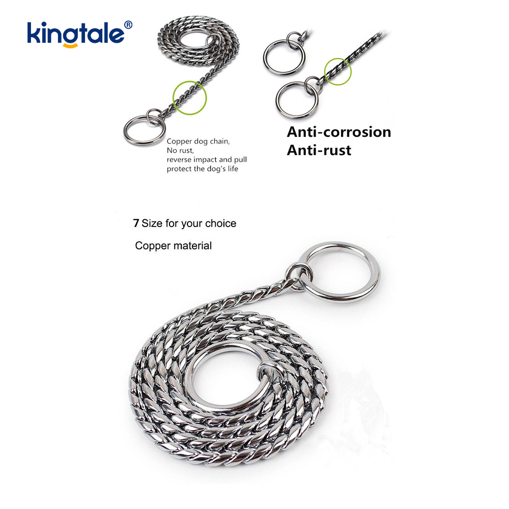 Collar de cadena de perro de serpiente de metal de cobre puro para perros pequeños y medianos