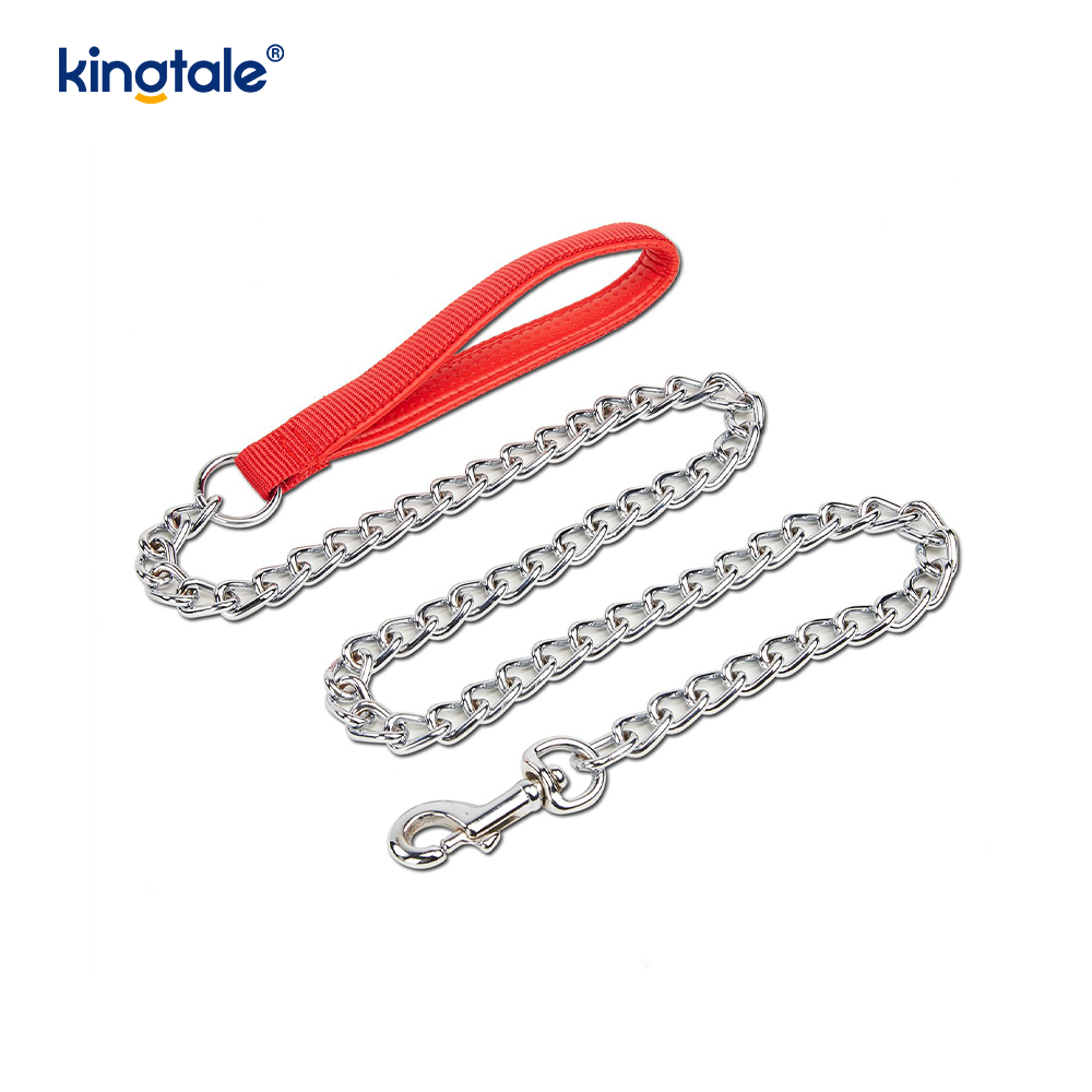 Plomo de cadena resistente de metal personalizado para perros con mango de espuma para perros