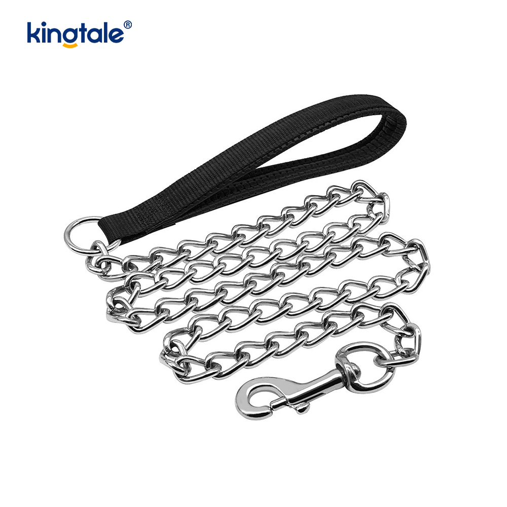Plomo de cadena resistente de metal personalizado para perros con mango de espuma para perros