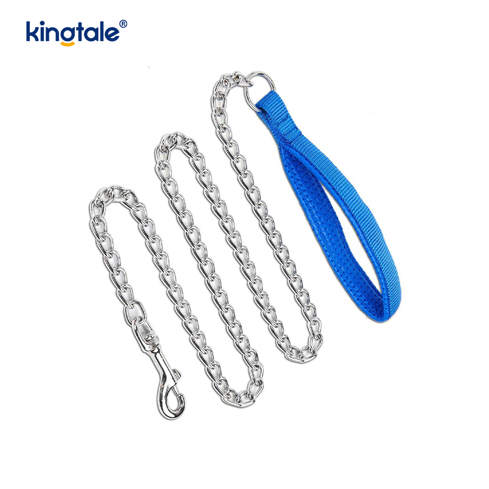 Plomo de cadena resistente de metal personalizado para perros con mango de espuma para perros