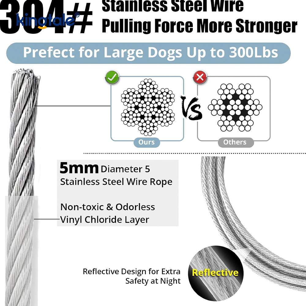 Cable cubierto de plástico reflectante para atar al perro con correa de entrenamiento para perros