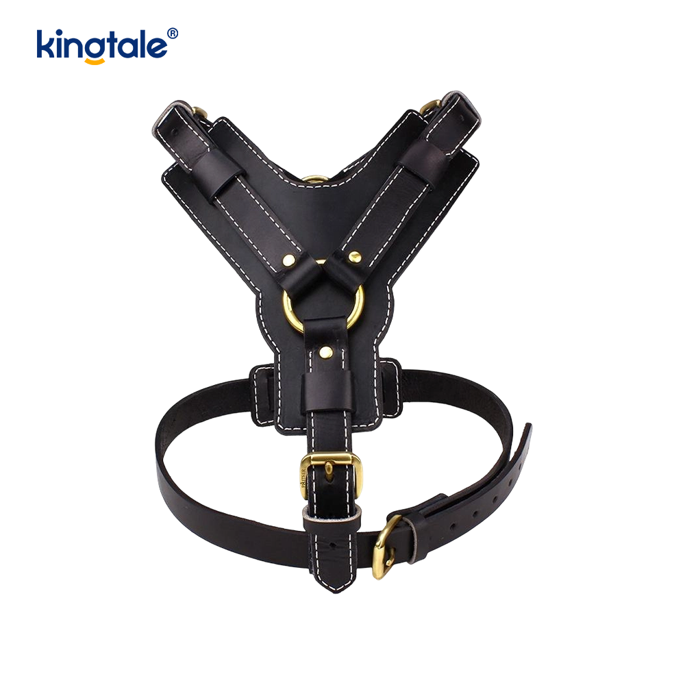 Arnés de cuero para perros ensanchado y engrosado de cuero de vaca negro