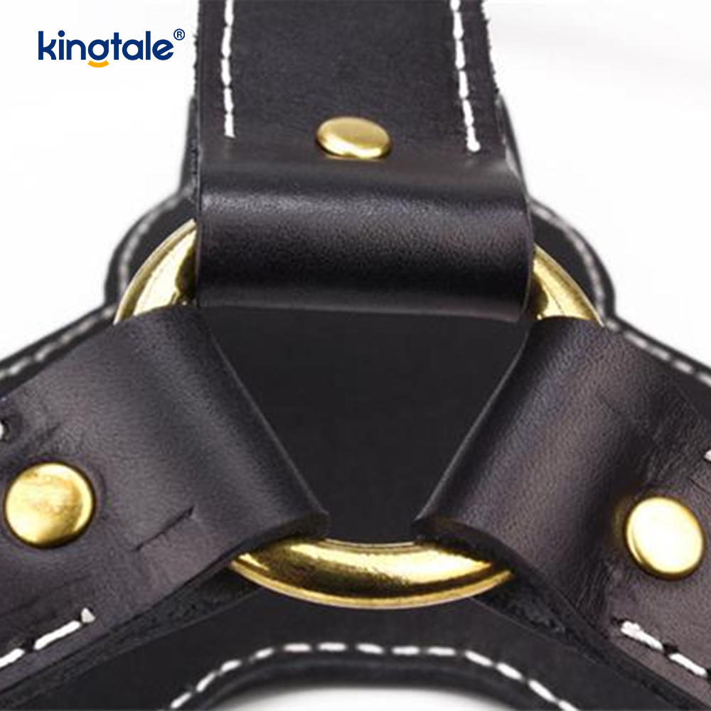 Arnés de cuero para perros ensanchado y engrosado de cuero de vaca negro