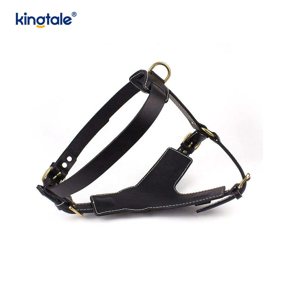 Arnés de cuero para perros ensanchado y engrosado de cuero de vaca negro
