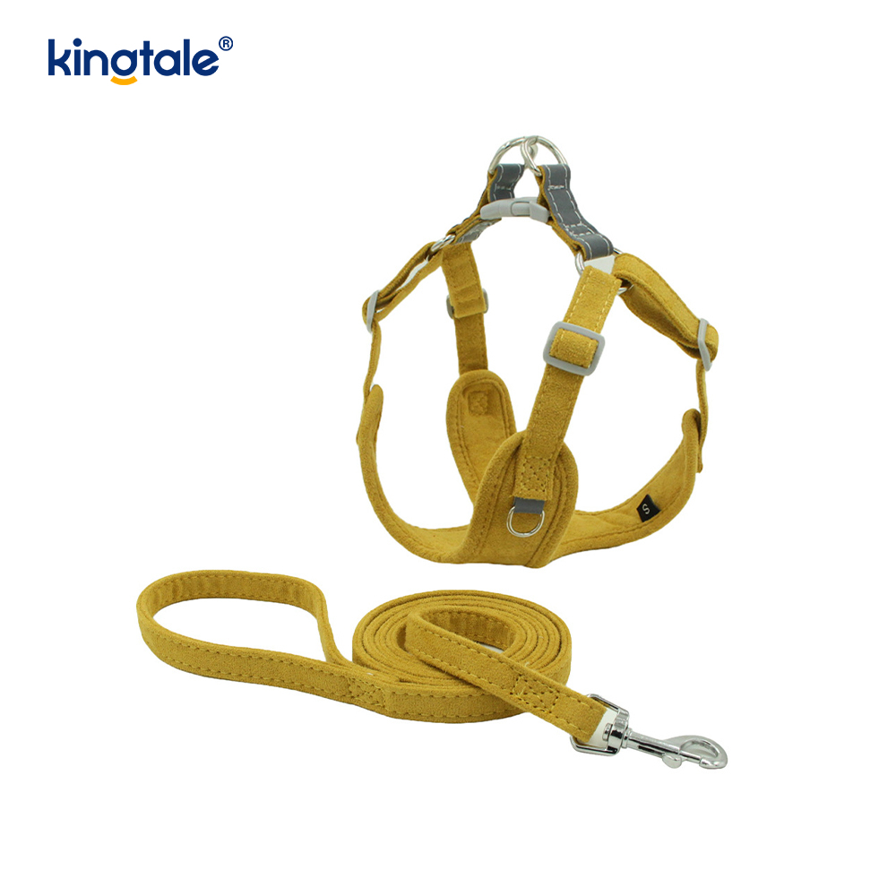 Conjunto de correa y arnés con diamantes de imitación ostentosos para perros y gatos pequeños ajustables de cuero