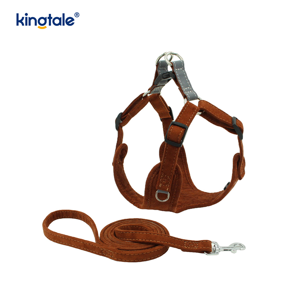 Conjunto de correa y arnés con diamantes de imitación ostentosos para perros y gatos pequeños ajustables de cuero