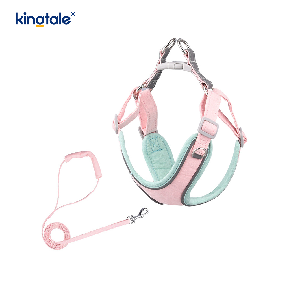 Conjunto de correa y arnés con diamantes de imitación ostentosos para perros y gatos pequeños ajustables de cuero