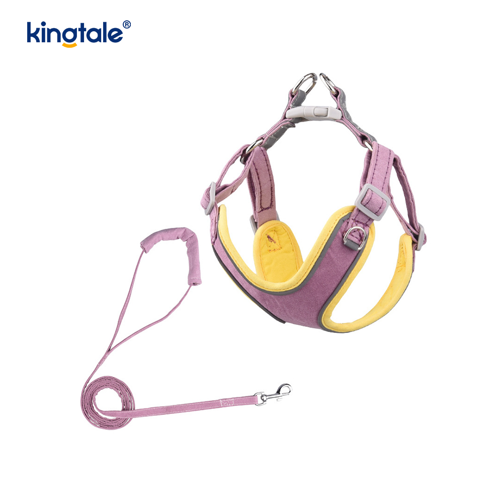 Conjunto de correa y arnés con diamantes de imitación ostentosos para perros y gatos pequeños ajustables de cuero