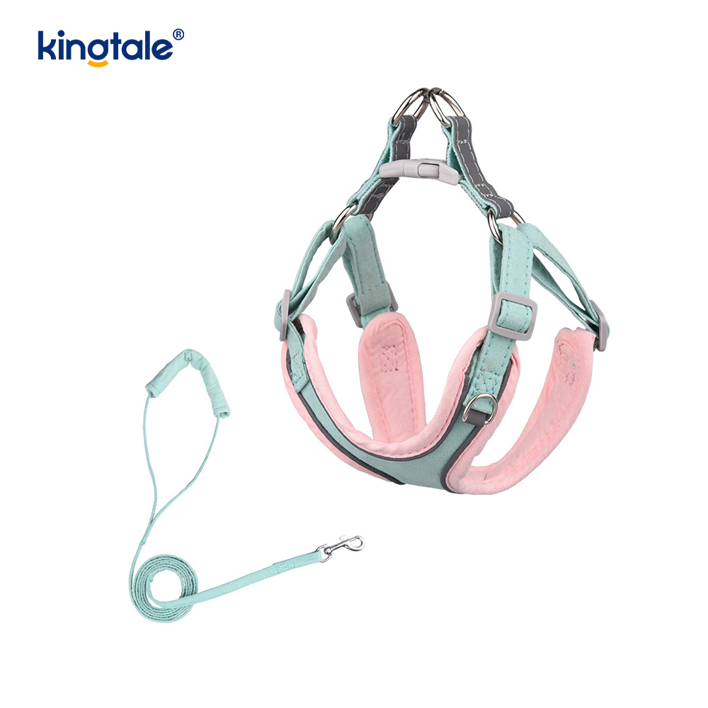 Conjunto de correa y arnés con diamantes de imitación ostentosos para perros y gatos pequeños ajustables de cuero