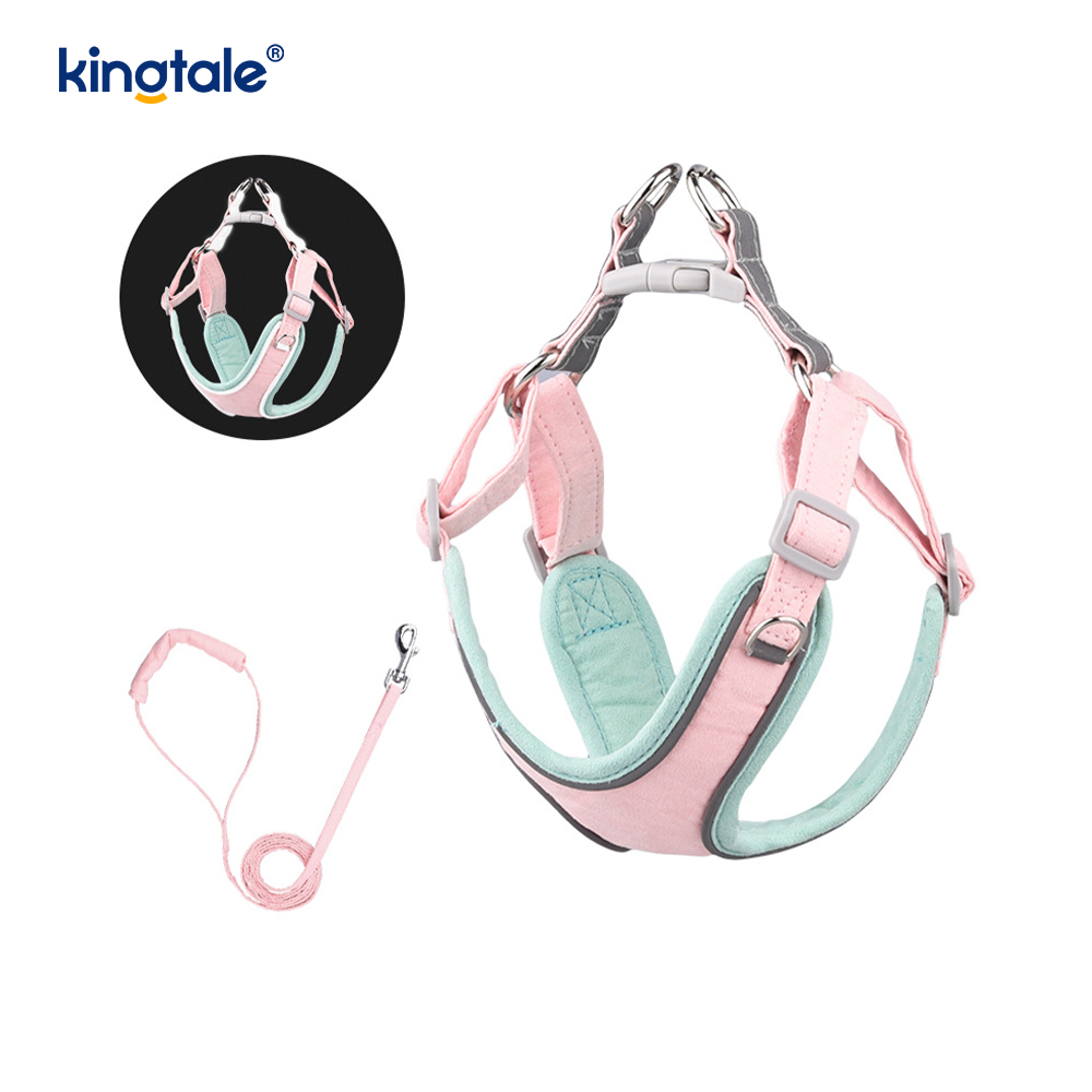 Conjunto de correa y arnés con diamantes de imitación ostentosos para perros y gatos pequeños ajustables de cuero