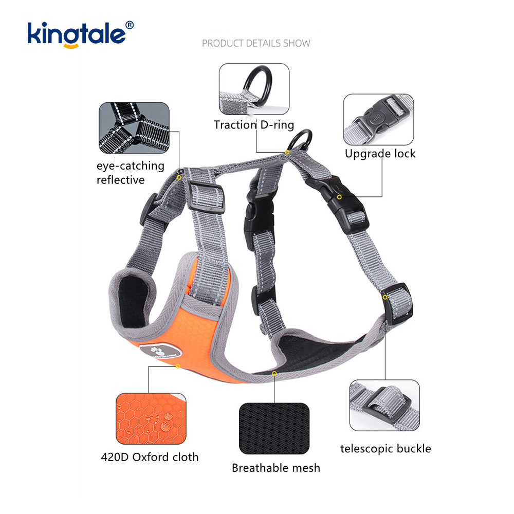 Arnés para mascotas sin tirones, acolchado suave y ajustable, chaleco reflectante Oxford para perros
