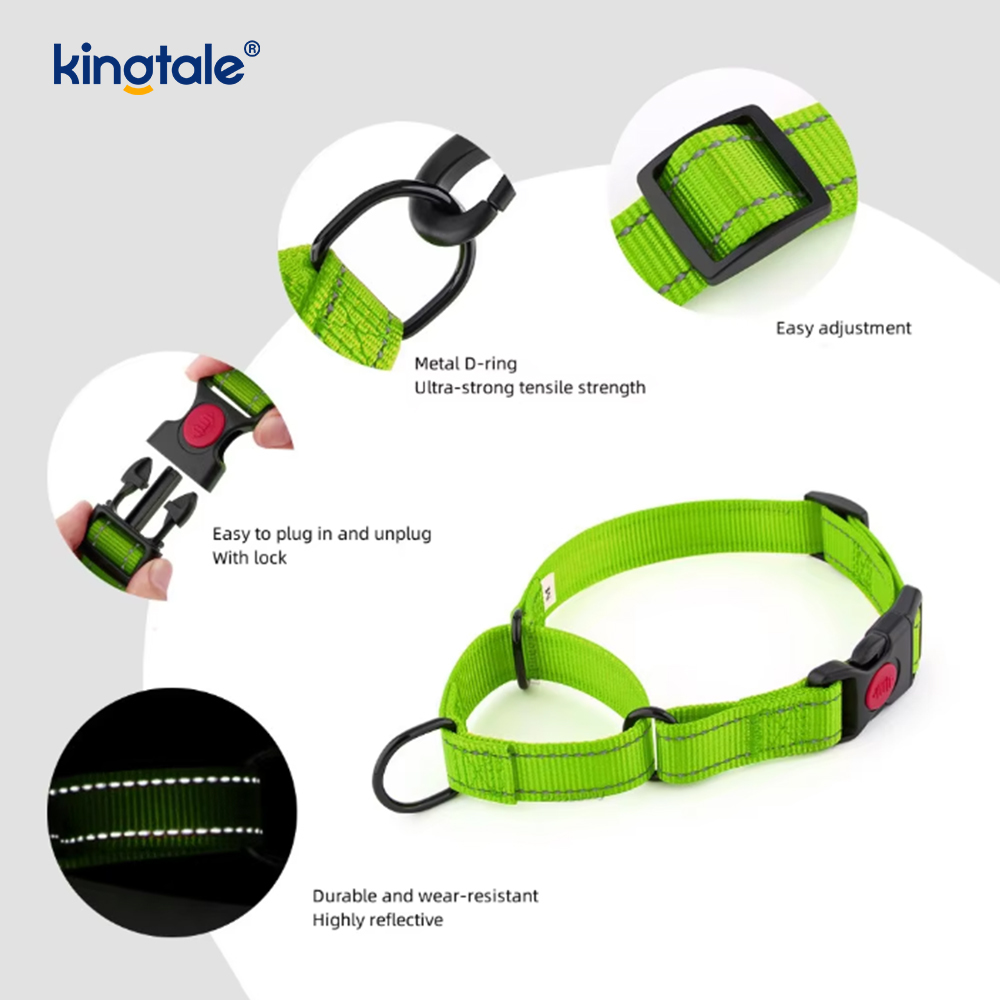 Collar de perro martingala de nailon ajustable reflectante sin tirón de liberación rápida