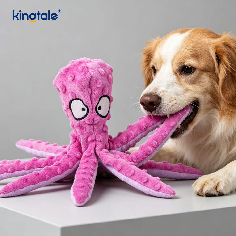 Juguete interactivo, duradero y chirriante de peluche con forma de concha de pulpo