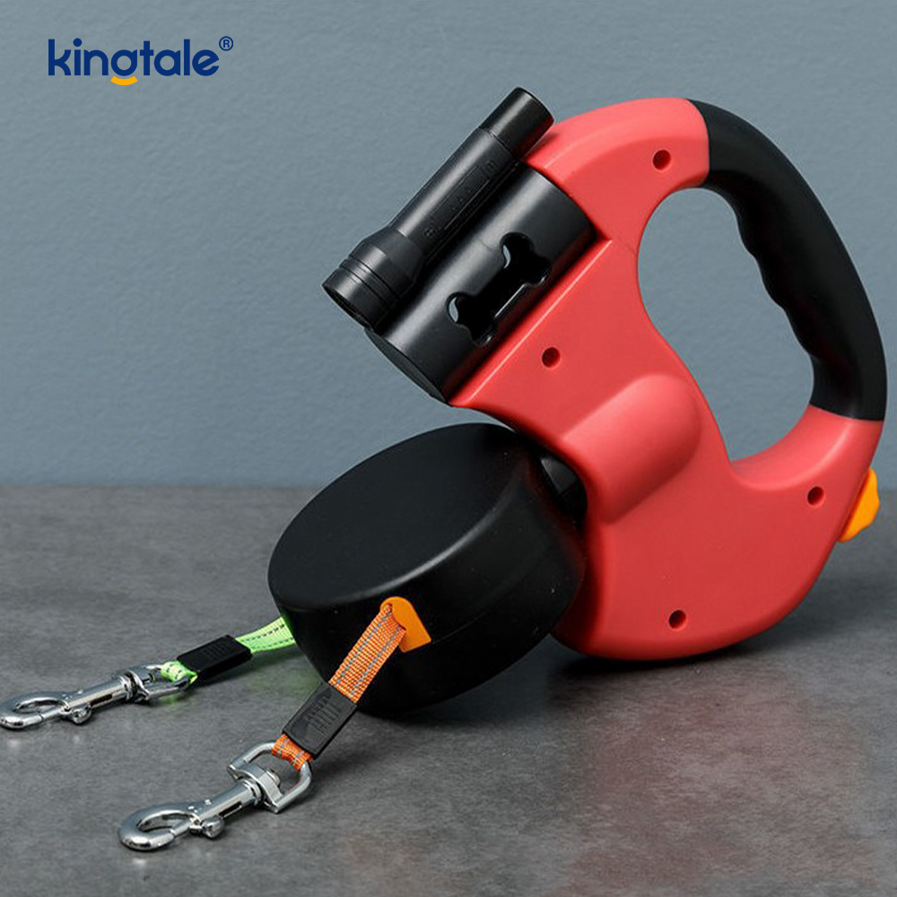 Correa para perro doble retráctil de 360 ​​grados con luz LED