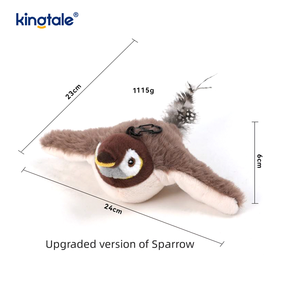 Peluche, pájaro realista/juguete eléctrico recargable para gatos que emite sonidos cuando se le da una palmadita