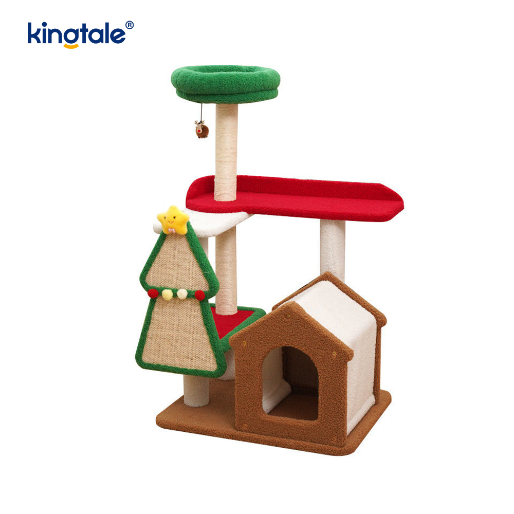 Apartamento en torre de asedio con pilar de rasguños para gatos resistente al desgaste personalizado de la serie navideña