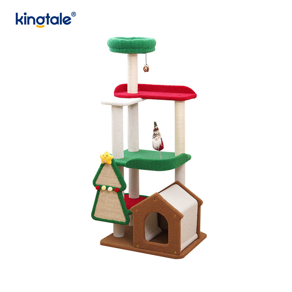 Apartamento en torre de asedio con pilar de rasguños para gatos resistente al desgaste personalizado de la serie navideña