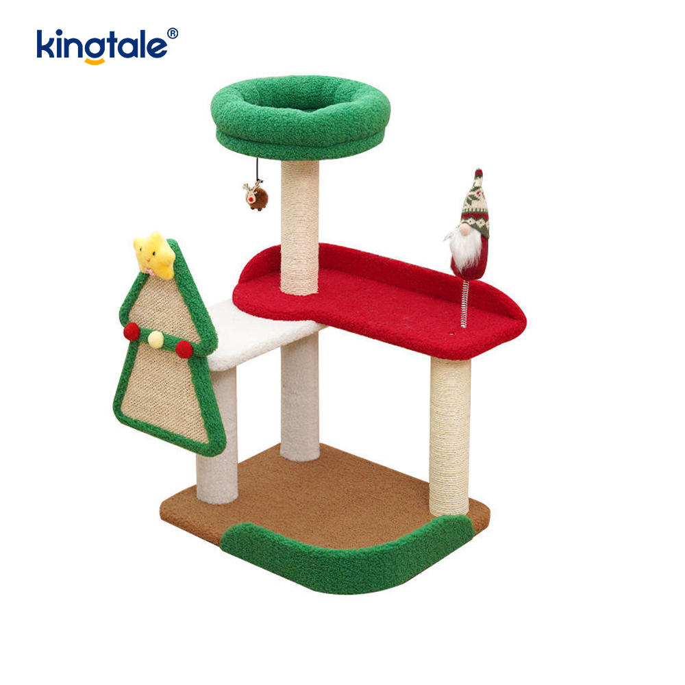 Apartamento en torre de asedio con pilar de rasguños para gatos resistente al desgaste personalizado de la serie navideña