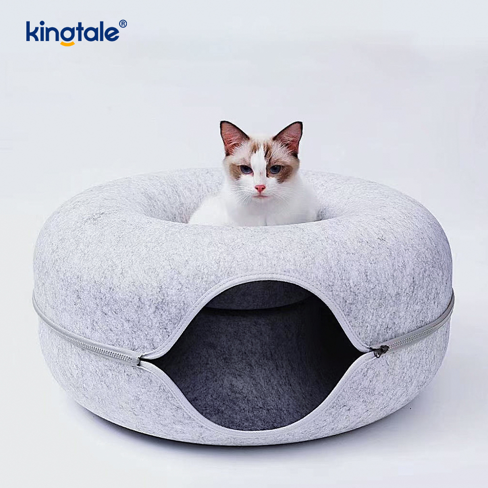 Cama cueva para gatos con túnel de juego para gatos, interior lavable y de fieltro redondo desmontable