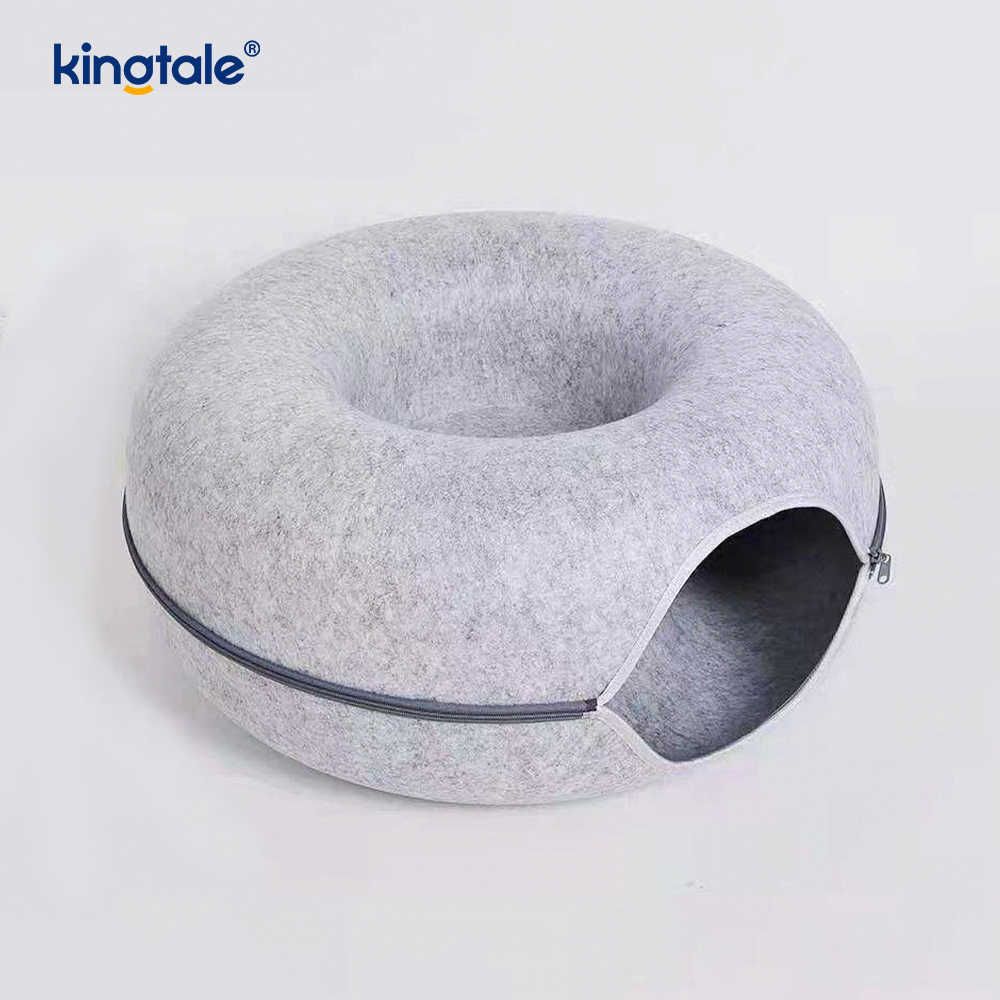 Cama cueva para gatos con túnel de juego para gatos, interior lavable y de fieltro redondo desmontable