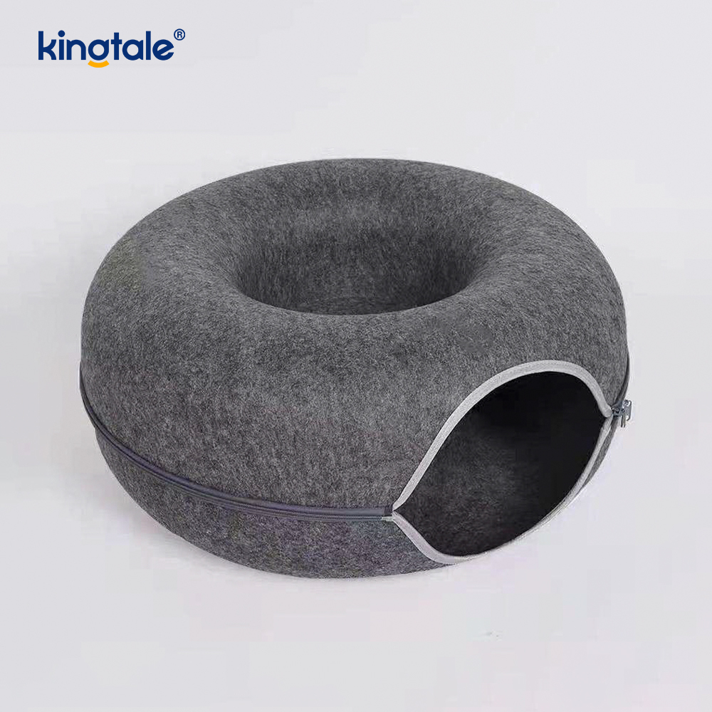 Cama cueva para gatos con túnel de juego para gatos, interior lavable y de fieltro redondo desmontable