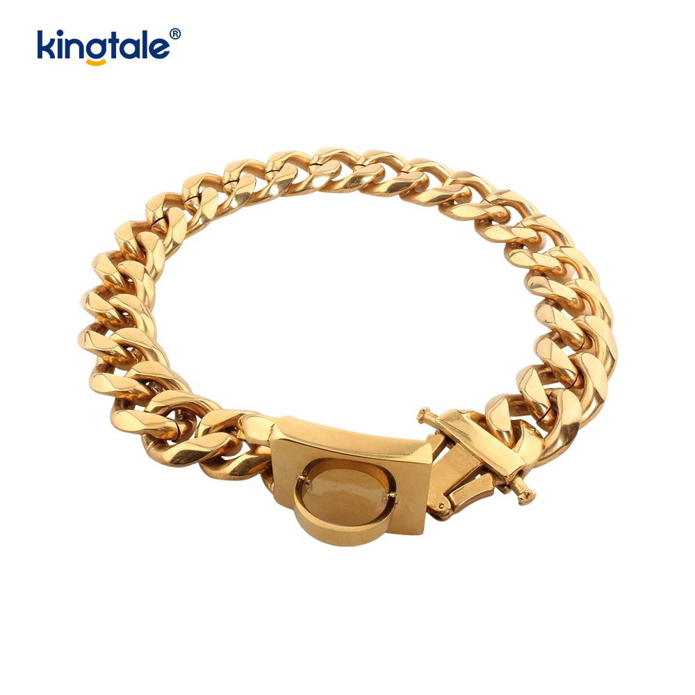 Collar de cadena de estrangulamiento para perros con Eslabón cubano para mascotas de acero inoxidable chapado a la moda