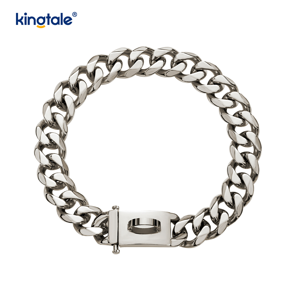 Collar de cadena de estrangulamiento para perros con Eslabón cubano para mascotas de acero inoxidable chapado a la moda