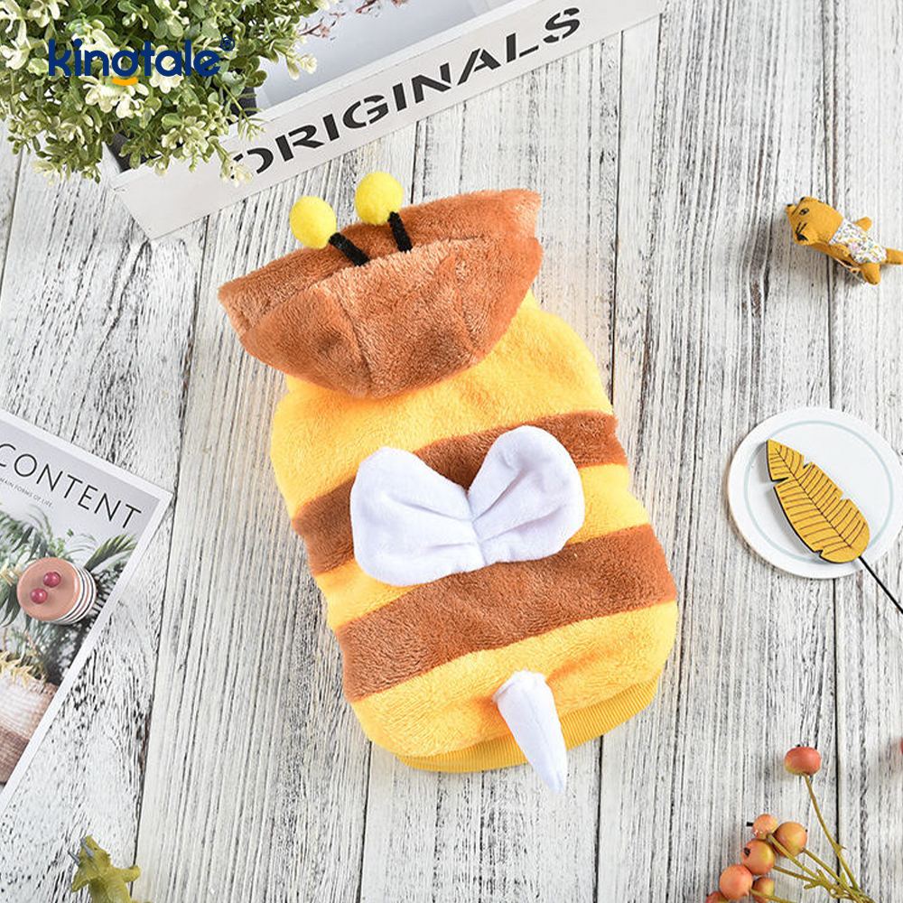 Disfraz de suéter para mascota con estampado de abeja en cálido polar color coral