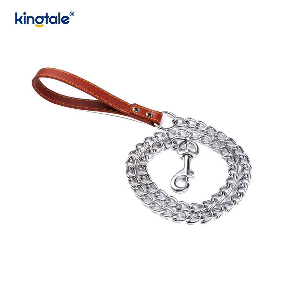 Cadena de perro de correa de perro de metal resistente con mango de PU para mediano grande