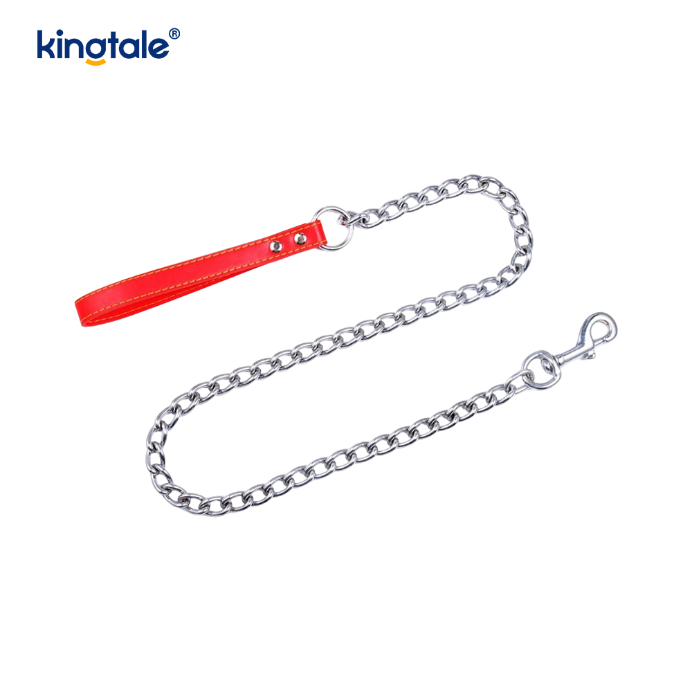 Cadena de perro de correa de perro de metal resistente con mango de PU para mediano grande