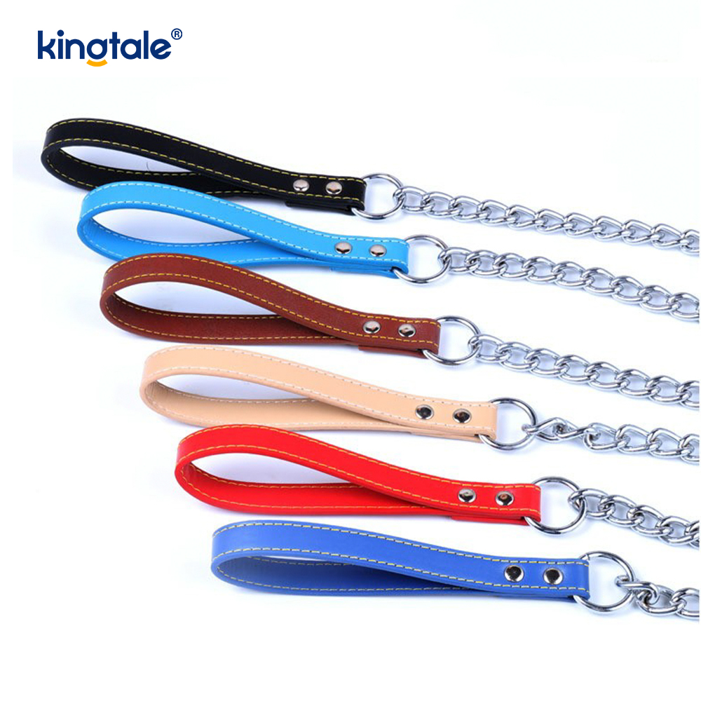 Cadena de perro de correa de perro de metal resistente con mango de PU para mediano grande
