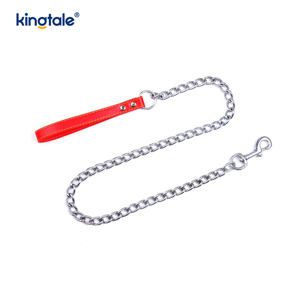 Cadena de perro de correa de perro de metal resistente con mango de PU para mediano grande