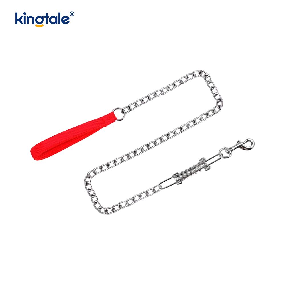 Correa de cadena para perros resistente con asa acolchada y gancho de metal.